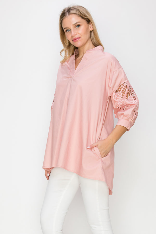 Wallis Cotton Poplin Top with Embroidered Lace