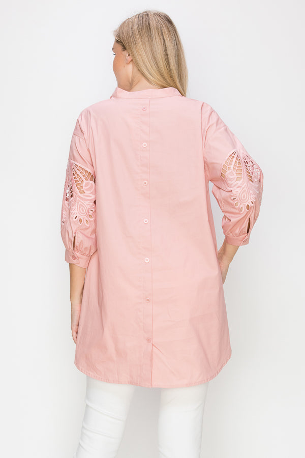 Wallis Cotton Poplin Top with Embroidered Lace