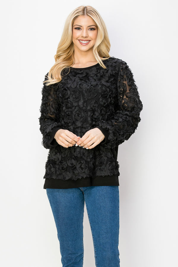 Raquel Top with Lace Flower Swirls