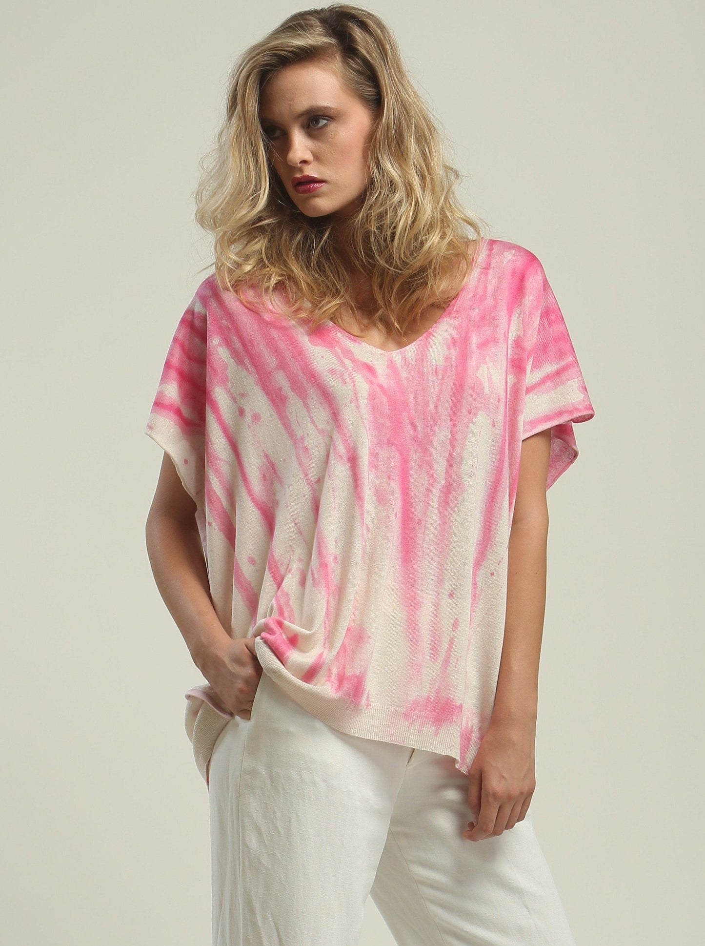 Hand Painted V neck Poncho Tee