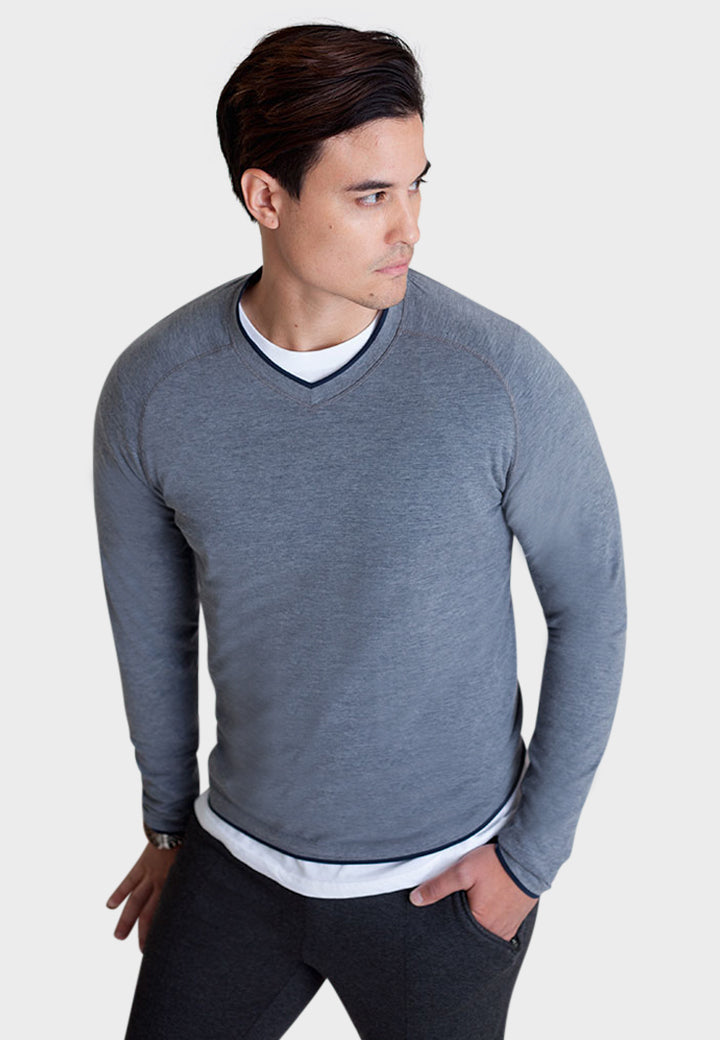 Seamless V-Neck Pullover Shirt-Long Sleeve Shirts-Buki