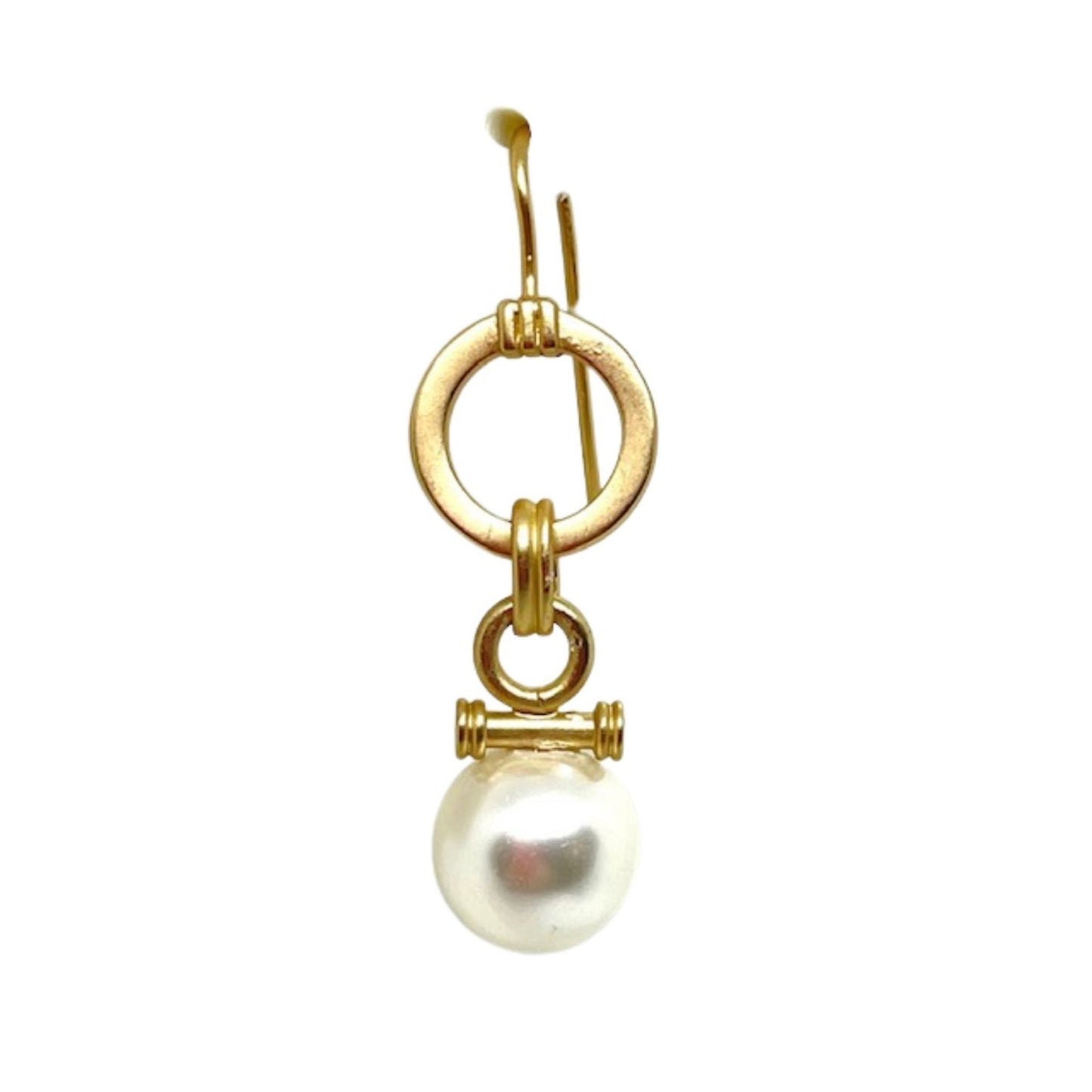Circle Hoop Pearl Bar Matte Gold Earrings