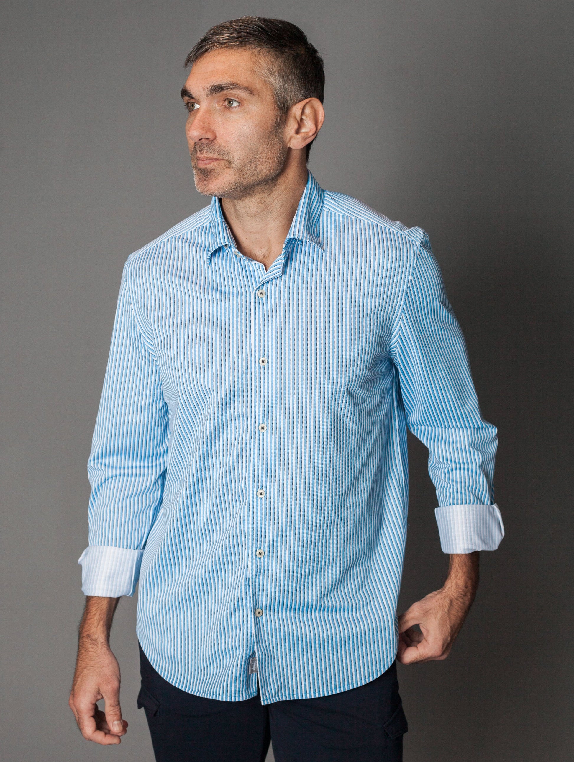 Hansen Stripe Tech Shirt-Long Sleeve Shirts-Buki