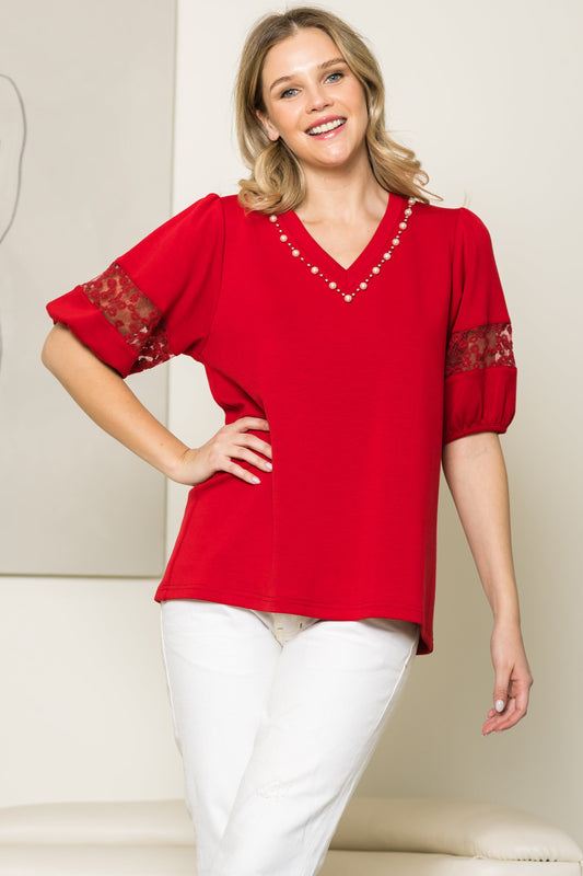 Katrina Pointe Knit Top with Pearls