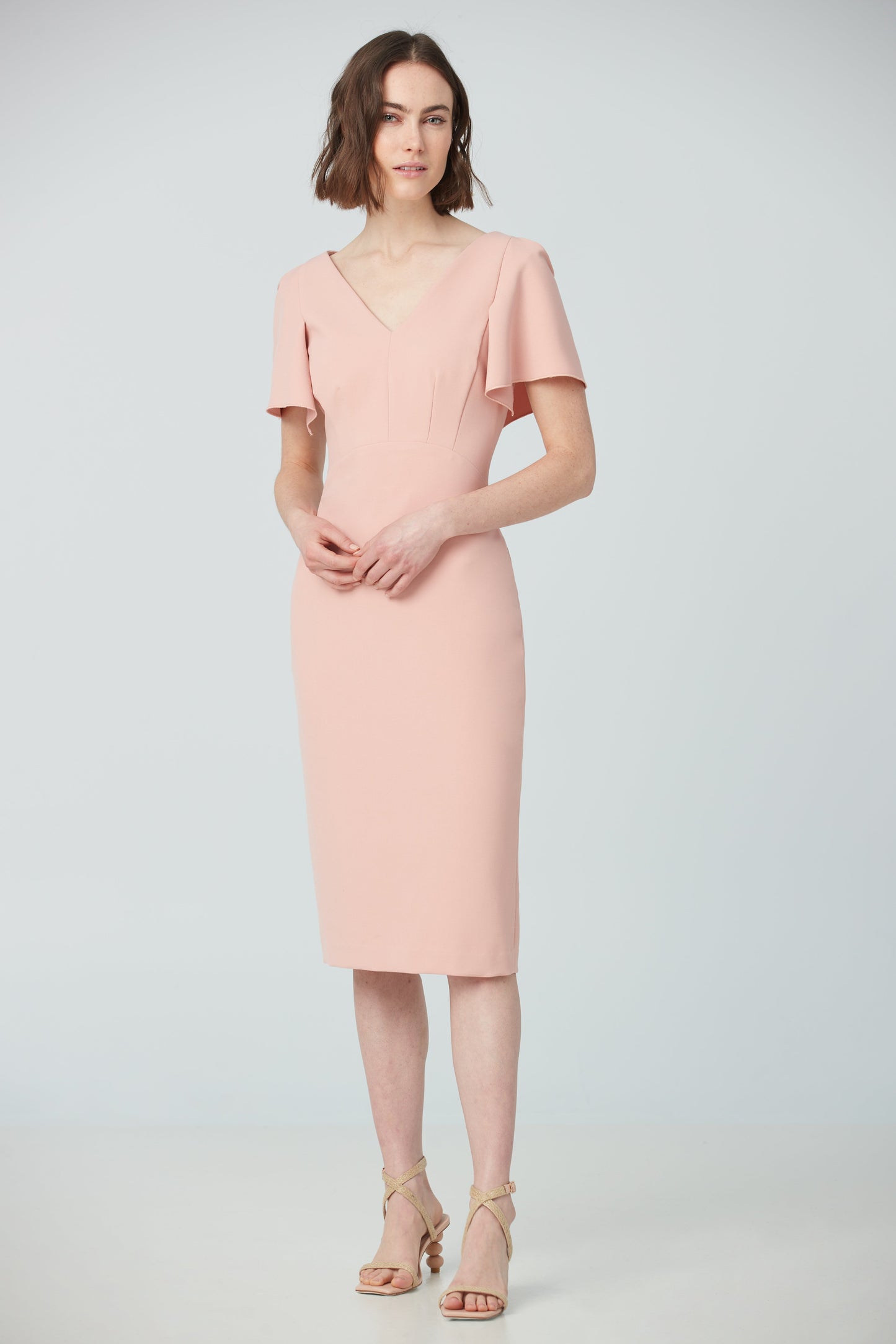 Power dress with short bell sleeve