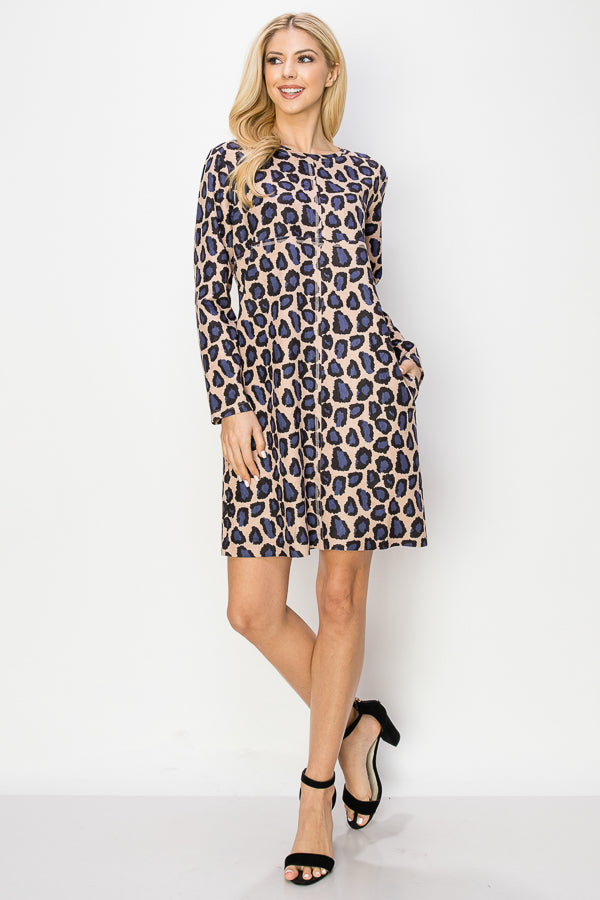 Aurora Suede Round Neck Dress - Cheetah (with pockets or without)