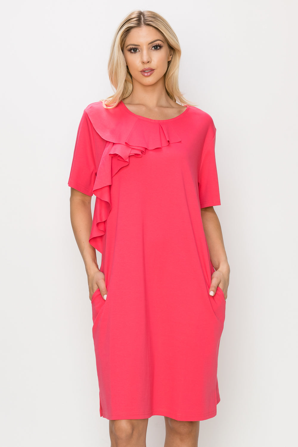 Rena Pointe Knit Front Ruffled Dress