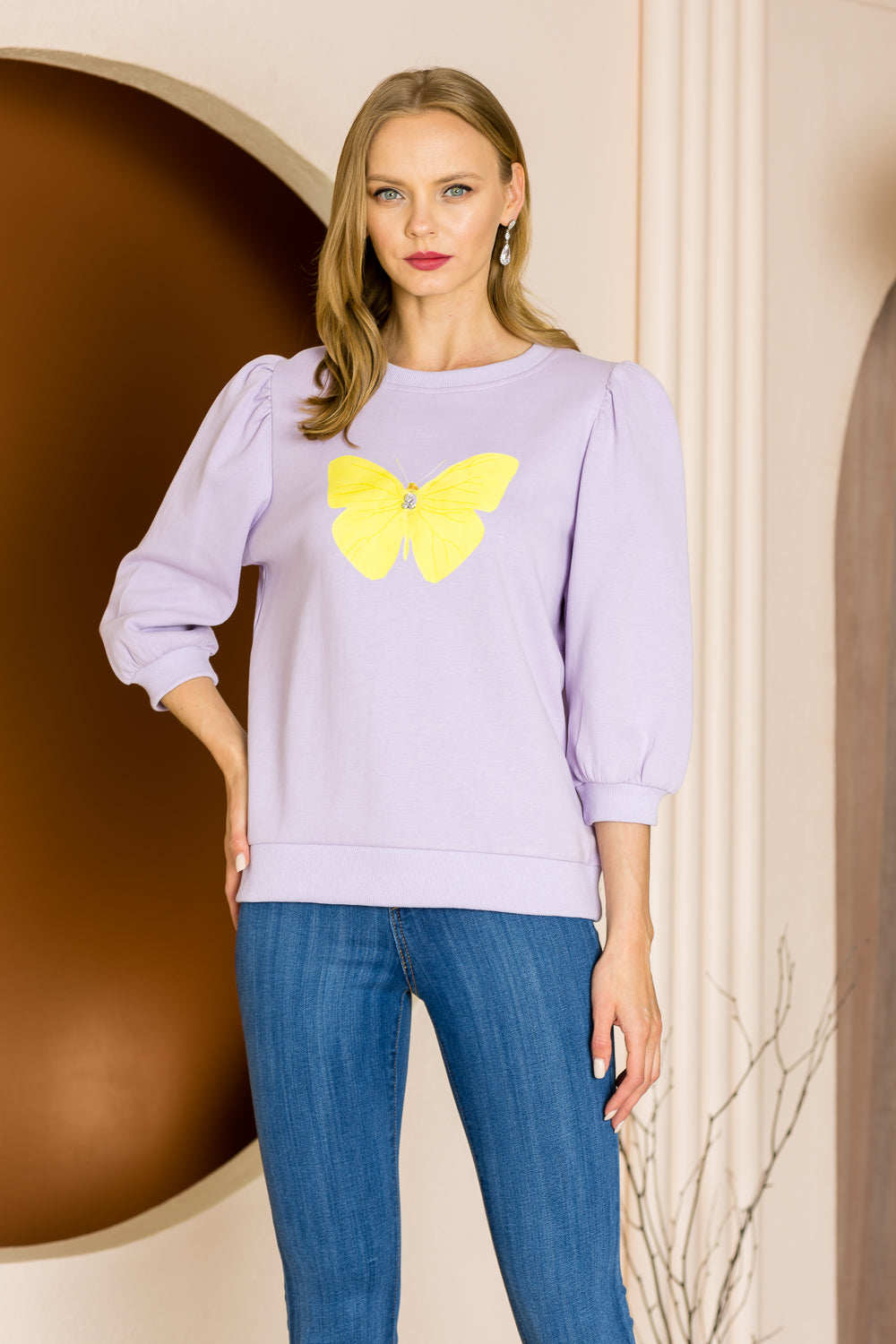 Kelsey Prima Cotton Knit Top with Diamond & Butterfly