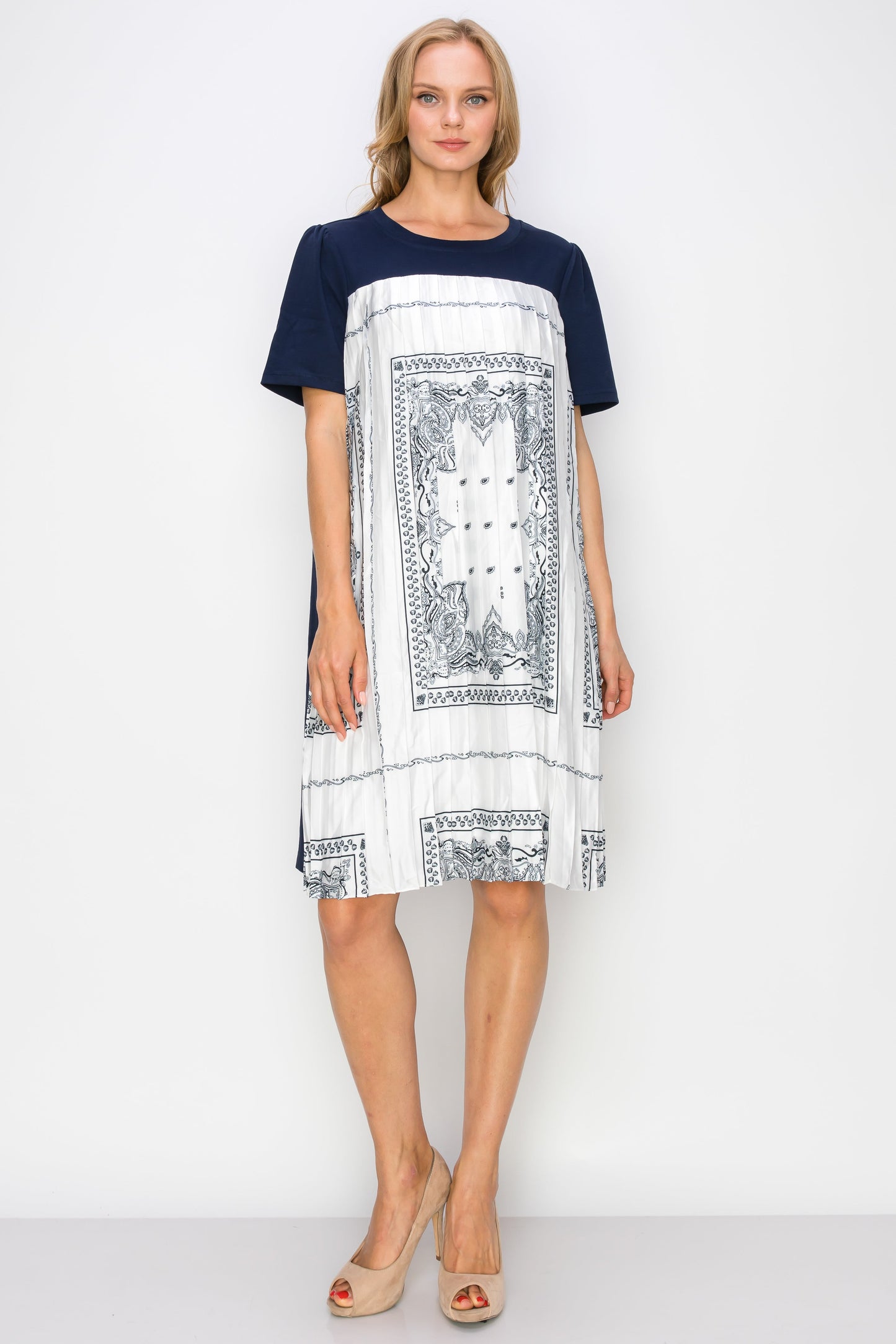 Renyta Dress with Novelty Front Printed Pleating
