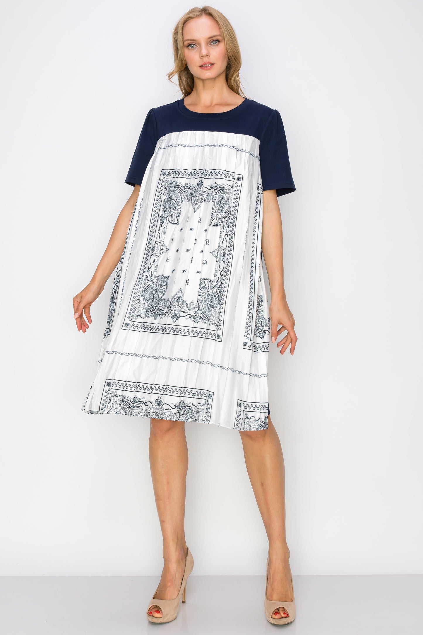 Renyta Dress with Novelty Front Printed Pleating