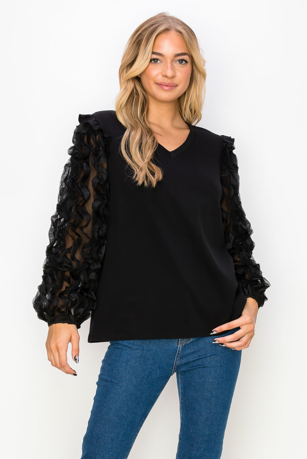 Rhonda Pointe Top with Mesh Lace Swirls