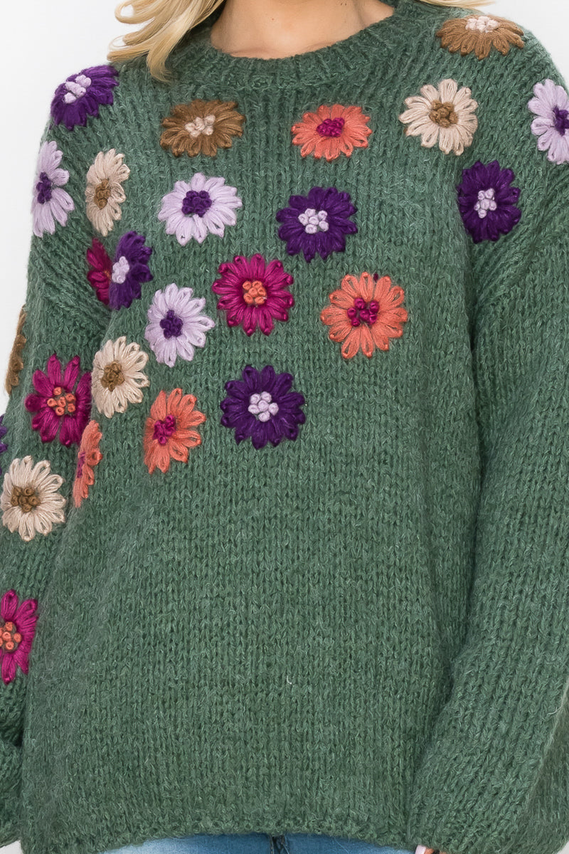 Savita Knitted Crochet Flower Sweater