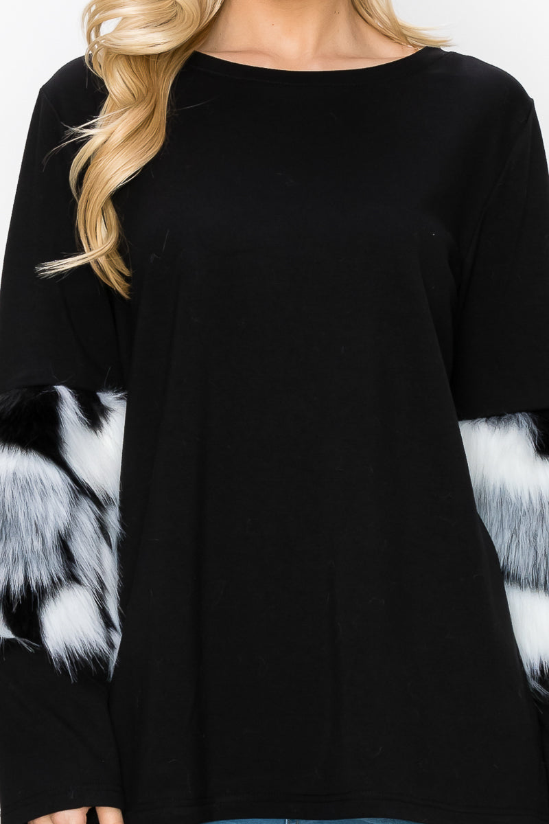 Keira Pointe Knit Top with Faux Fur