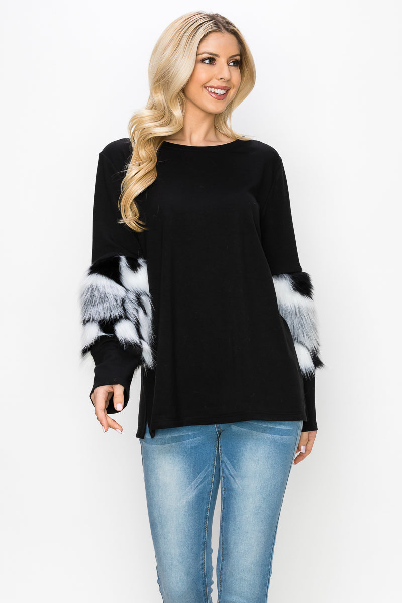 Keira Pointe Knit Top with Faux Fur