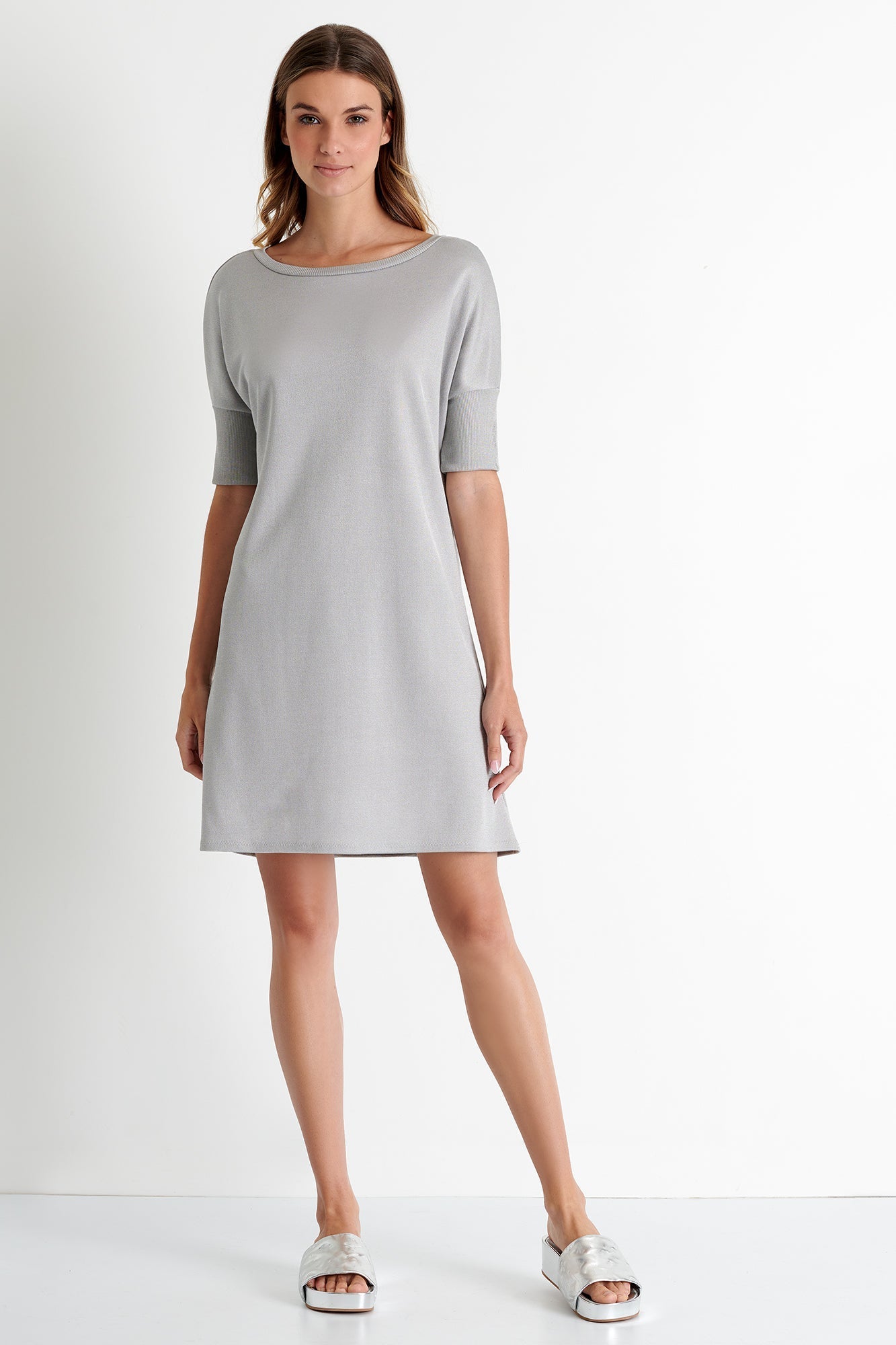 Short Sleeve Dress 2 / 160 Silver / 88% VISCOSE 12% POLYAMIDE