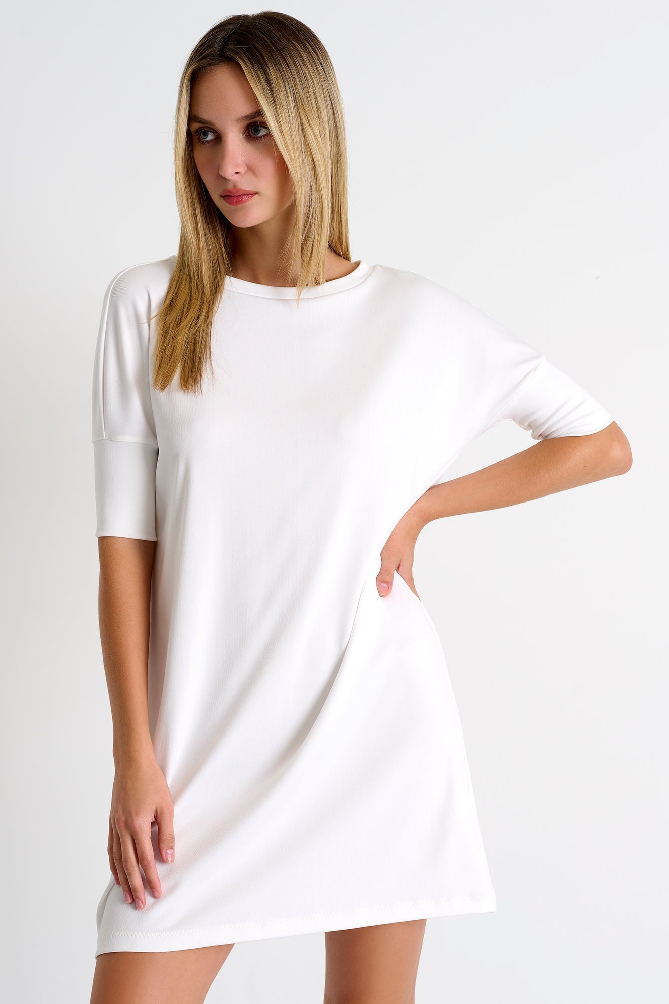Short Sleeve Dress 2 / 000 White / 90% POLYESTER, 10% ELASTANE