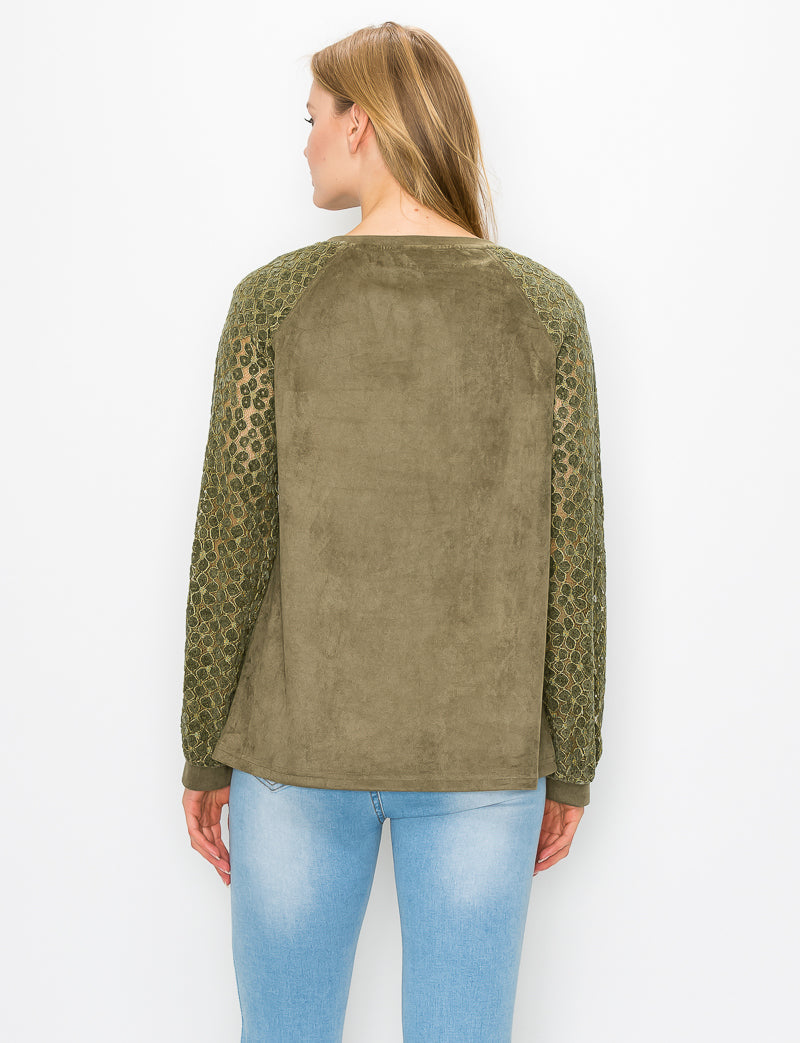 Alura Suede Top with Lace Sleeves