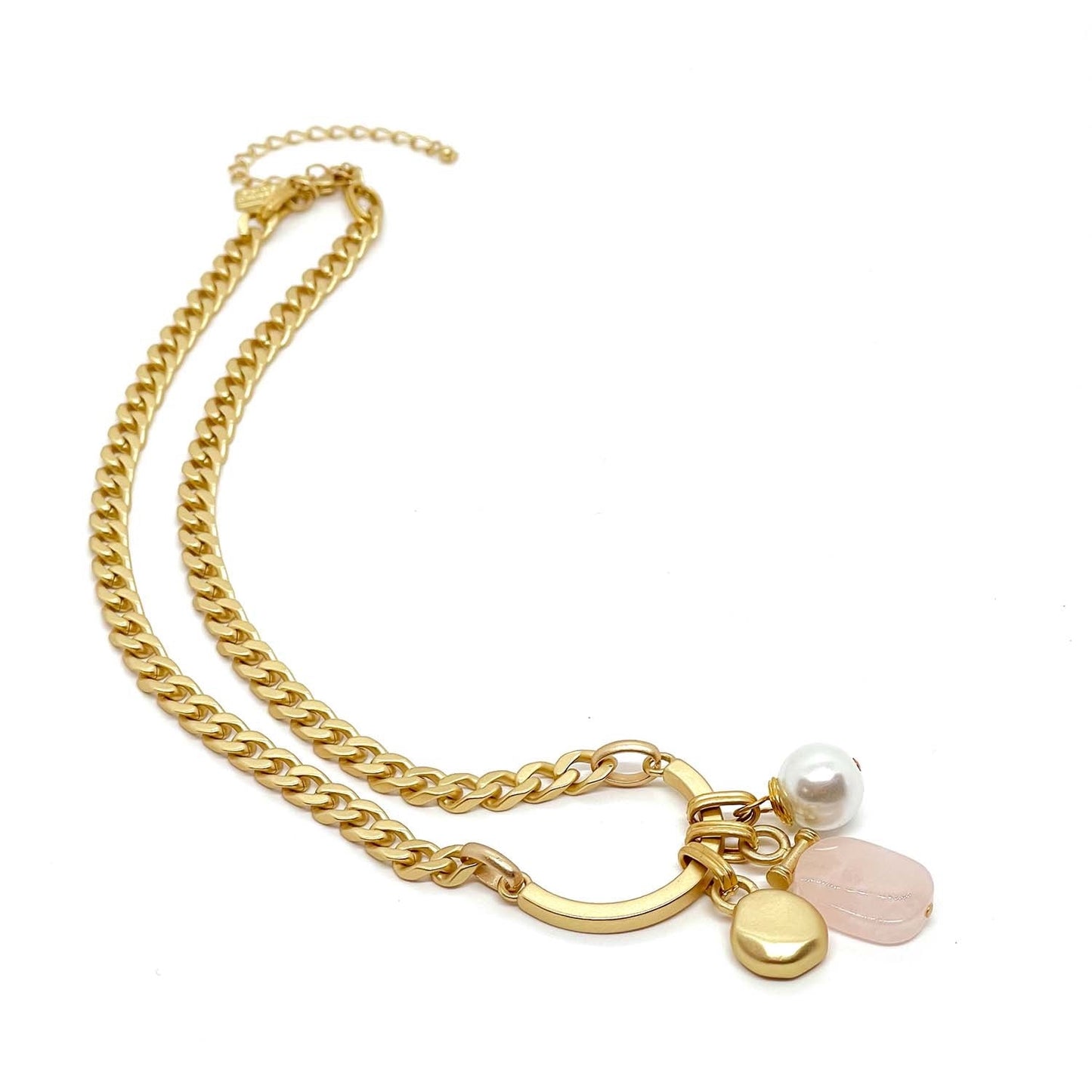 Horseshoe Rose Quartz Charm Necklace