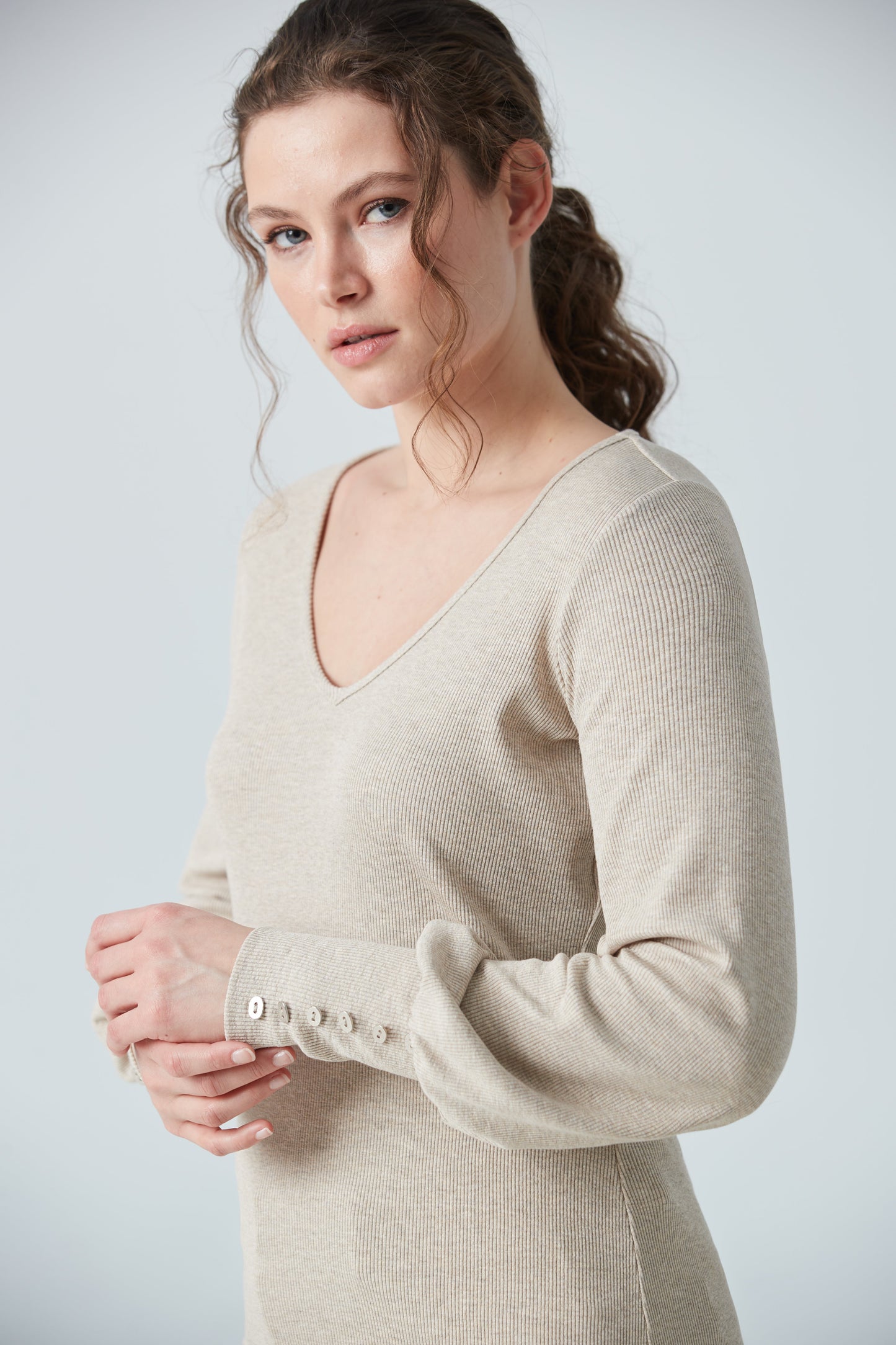 V-neck top with puffy sleeves