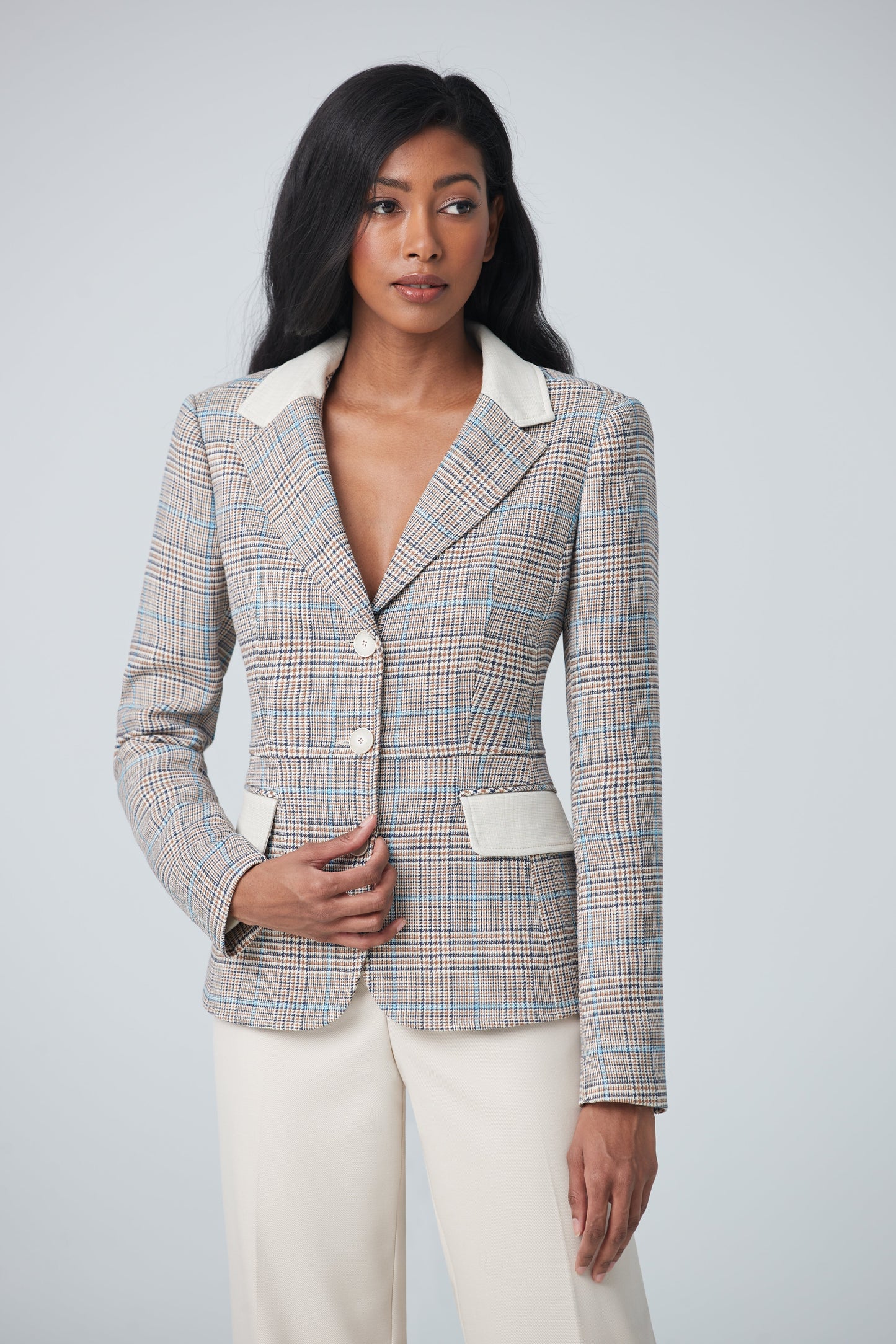 Short jacket with contrast flap