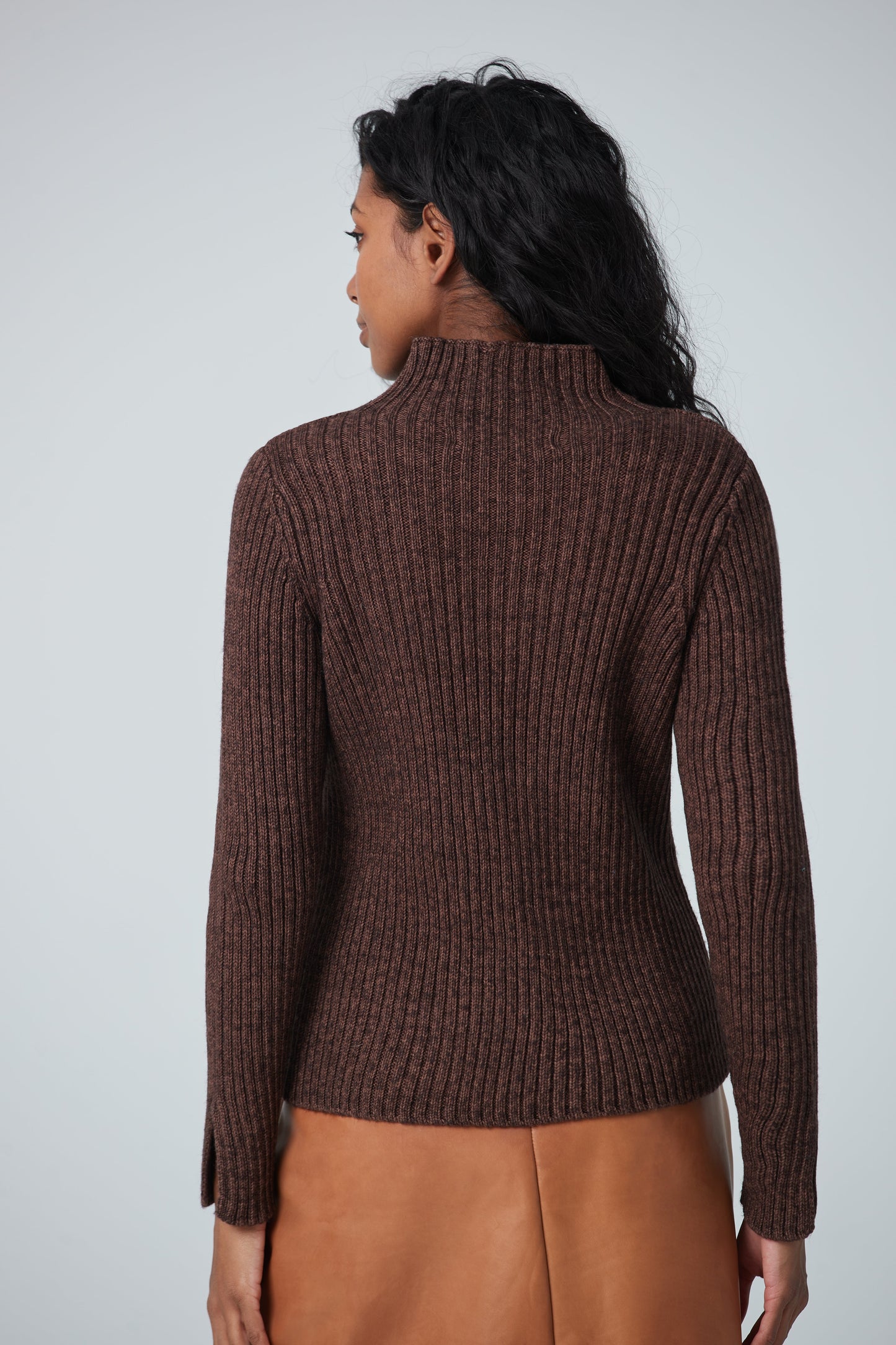 Turtleneck sweater melange knit rib