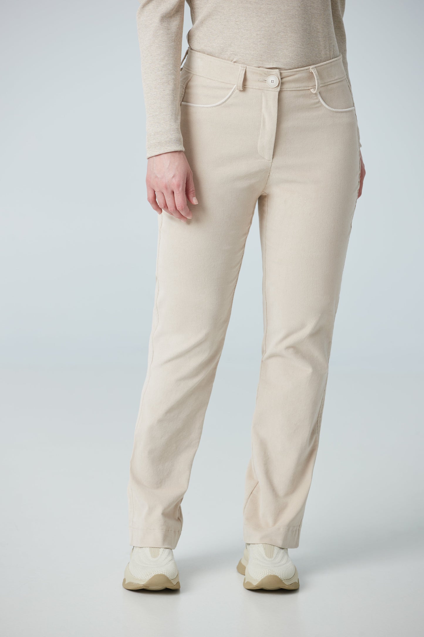 Straight leg crop pant with faux leather insert