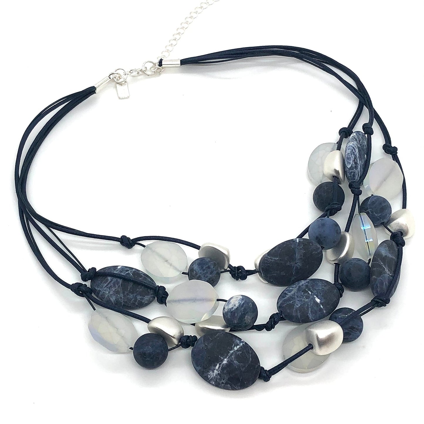 Blue Sodalite And Matte Silver Crystal Torsade Necklace