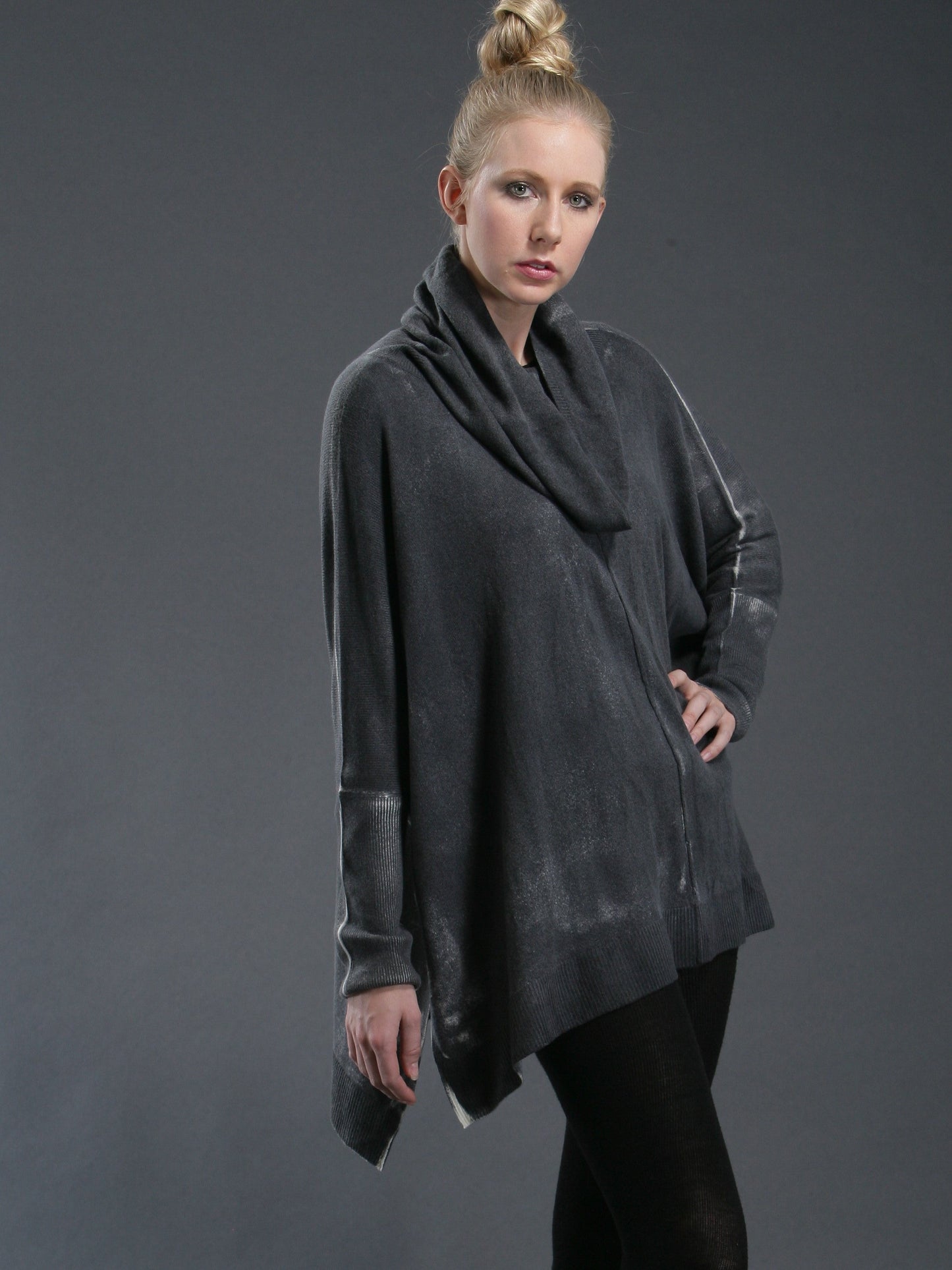Hand Painted Oversized Cowl Neck Poncho in Mongolia Cashmere