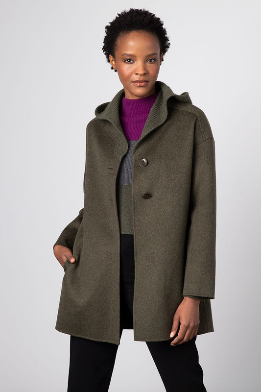 Knit Trim Hooded Coat