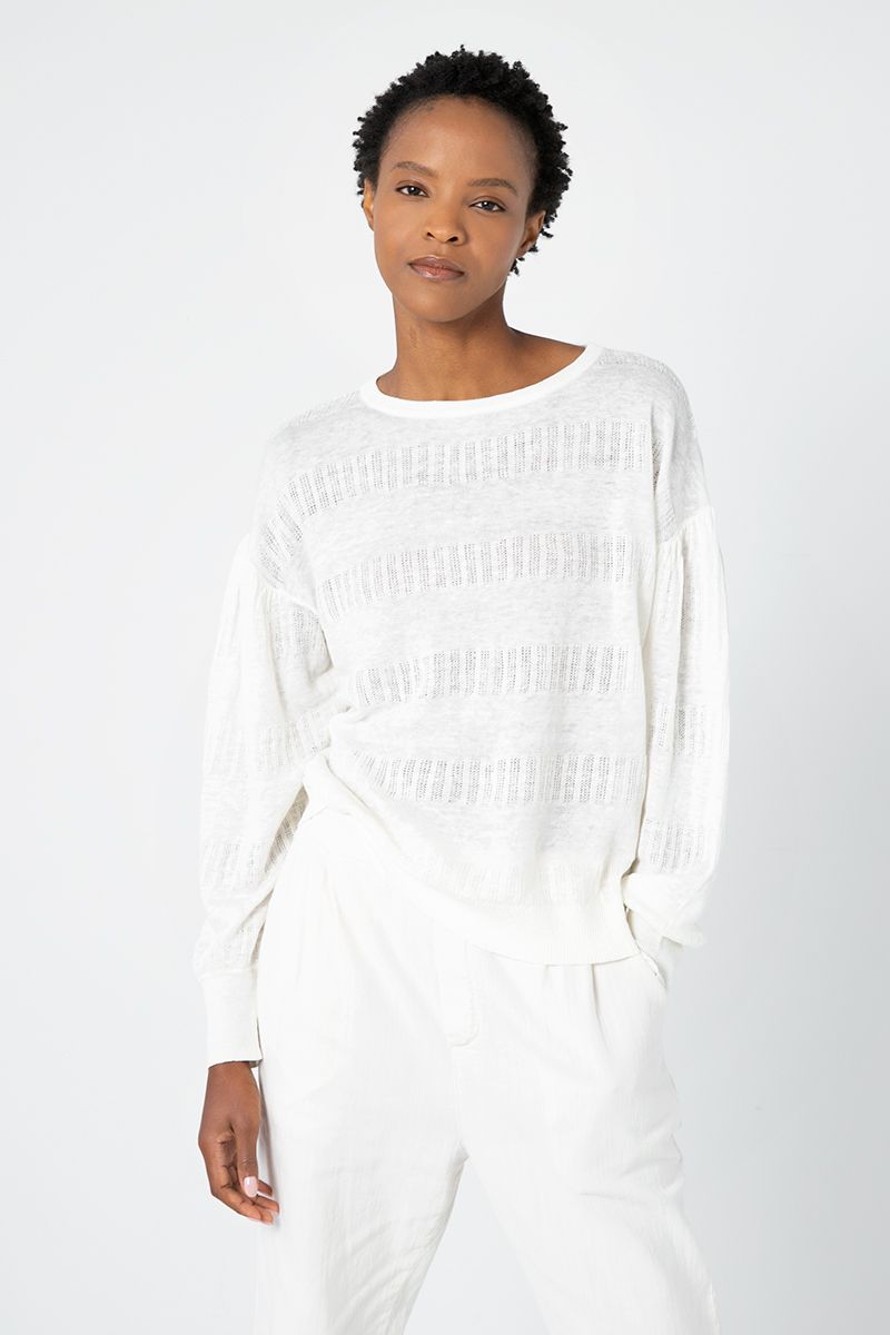 Gathered Sleeve Textured Pullover