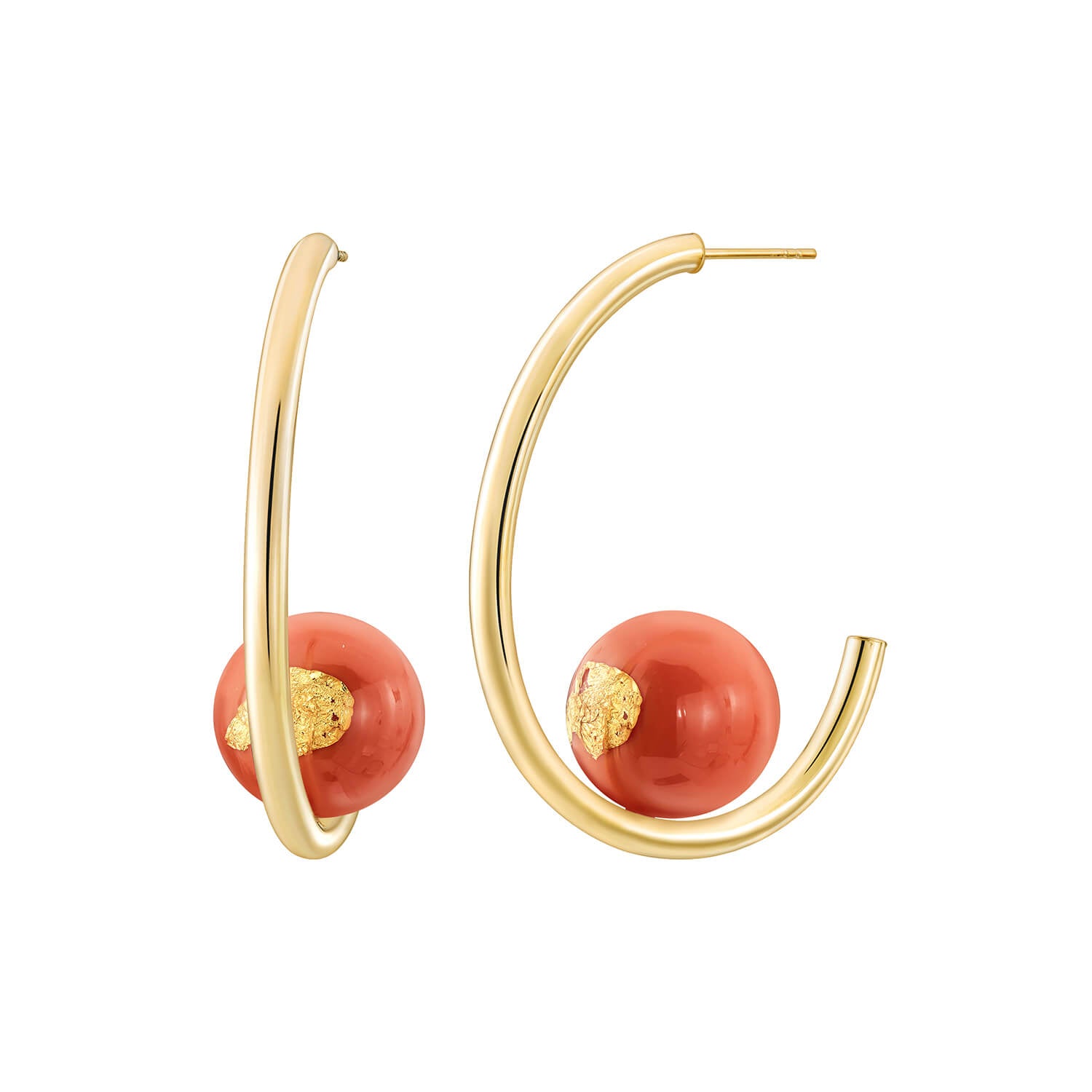 Beaded Lucite Hoops Living Coral