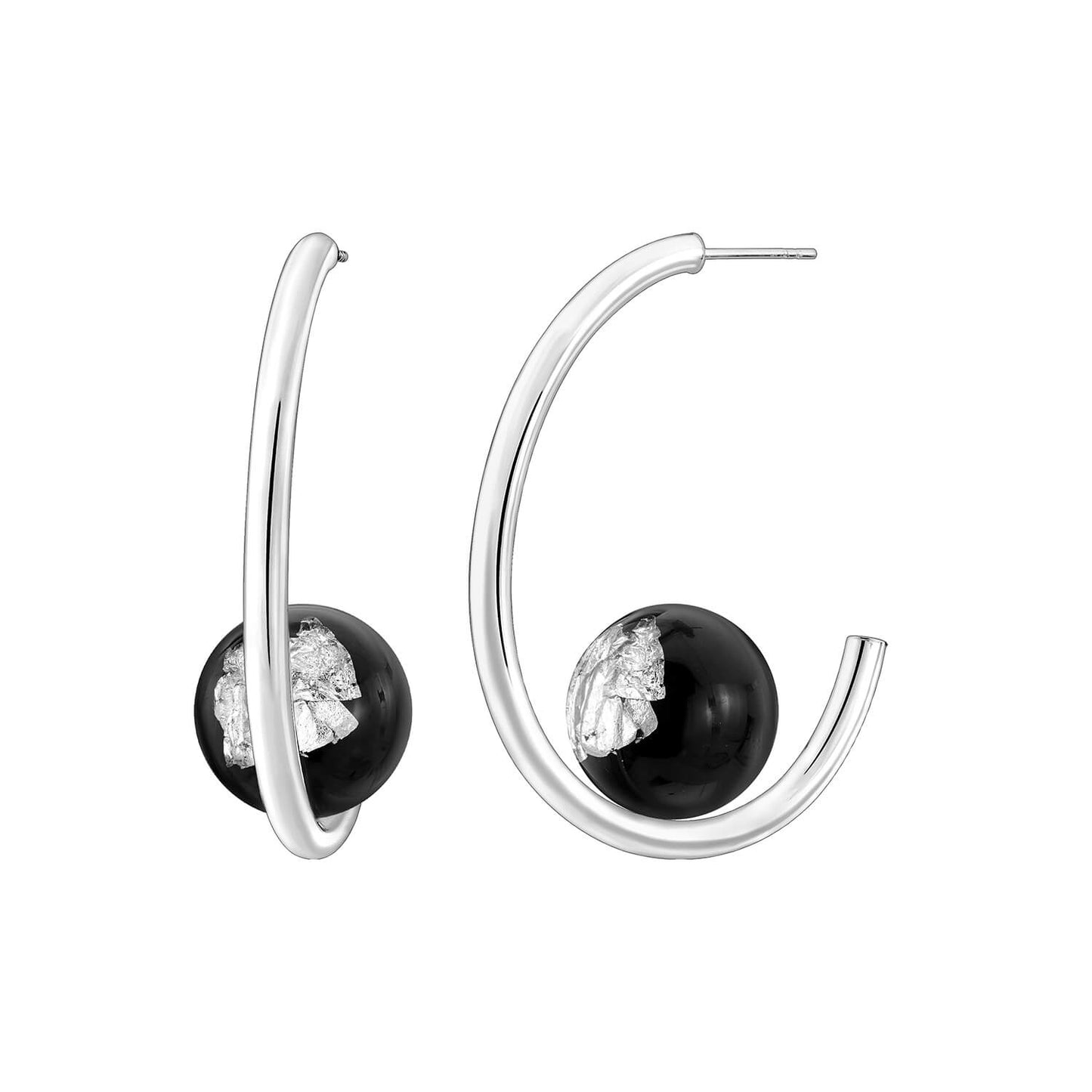 Beaded Lucite Hoops - BLACK SILVER