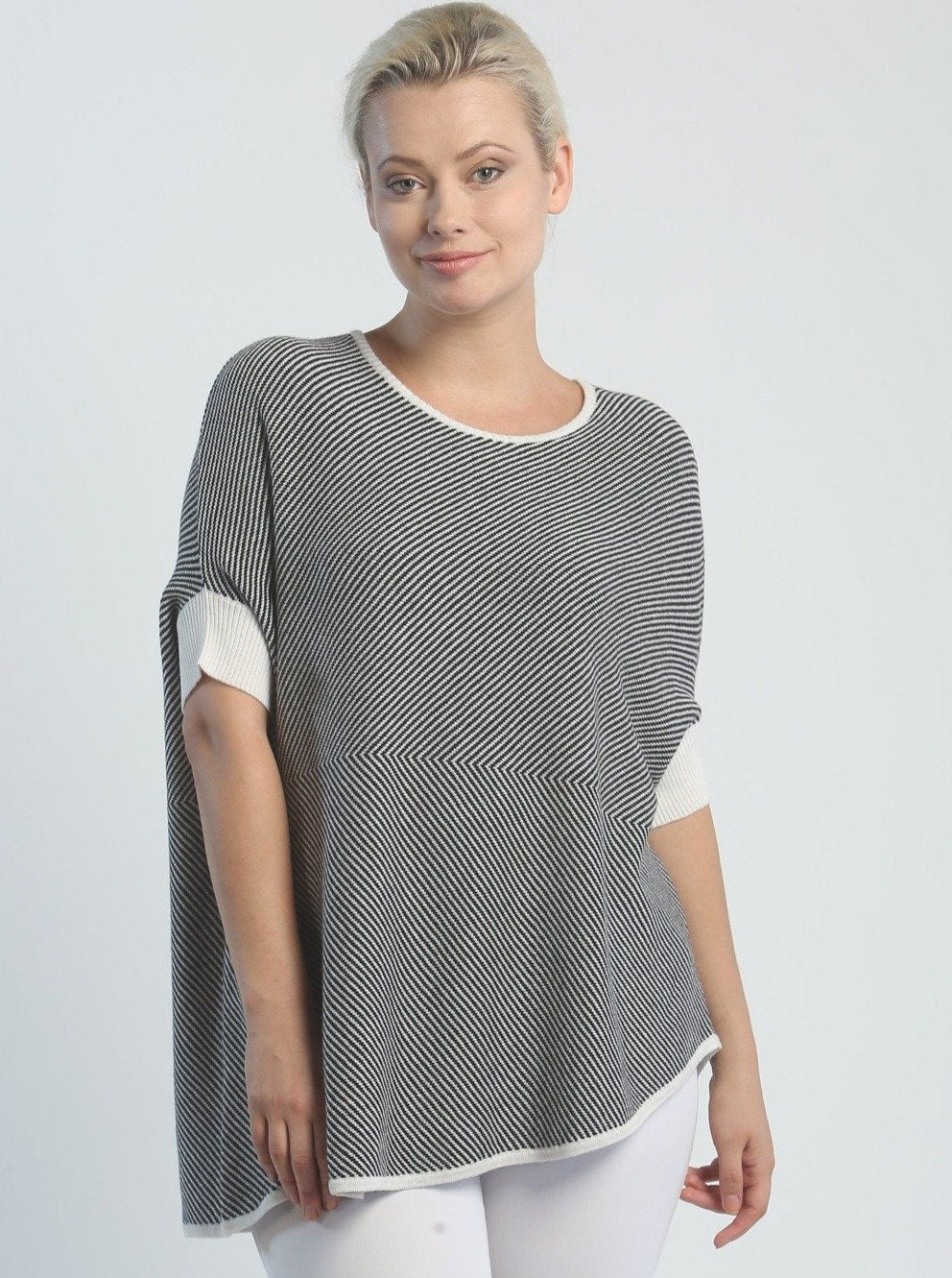 Asymmetrical Striped Pullover in Fine Cotton