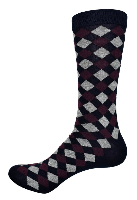 Classic argyle style in a medium clean version.  Soft mercerized cotton. Classic timeless pattern. Mid calf height. Fits sizes 9 - 12.  Sock by Marcello Sport