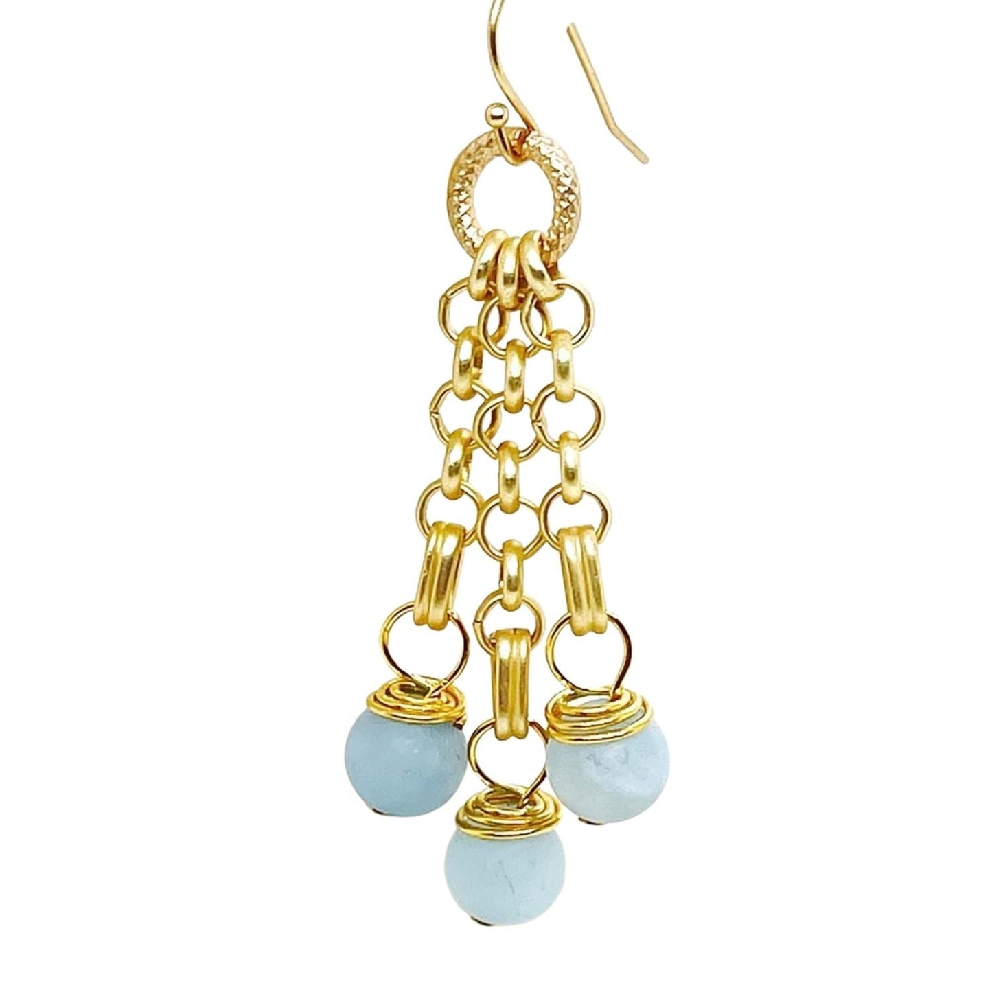 Matte Aquamarine Matte Gold Rolo Chain Earrings