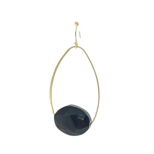 Black Crystal Inset Matte Gold Inset Oval  Hoop Earrings