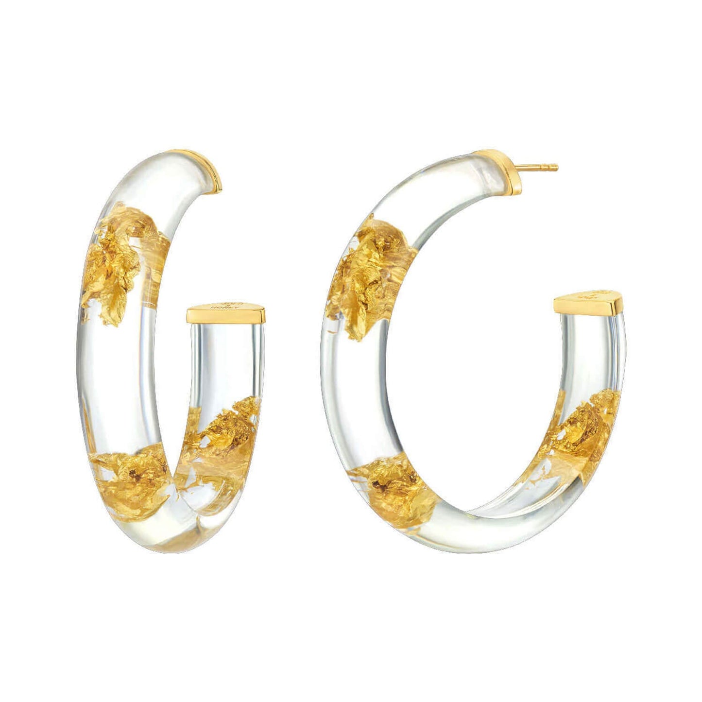 Medium Clear & Gold Leaf Lucite Hoops 