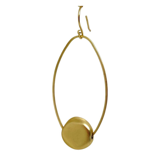 Matte Gold Flat Nugget Inset Oval Earrings