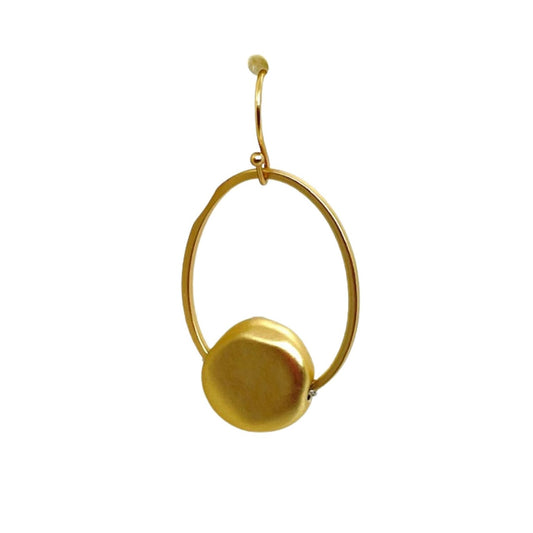 Matte Gold Flat Nugget Inset Oval Hoop Earrings