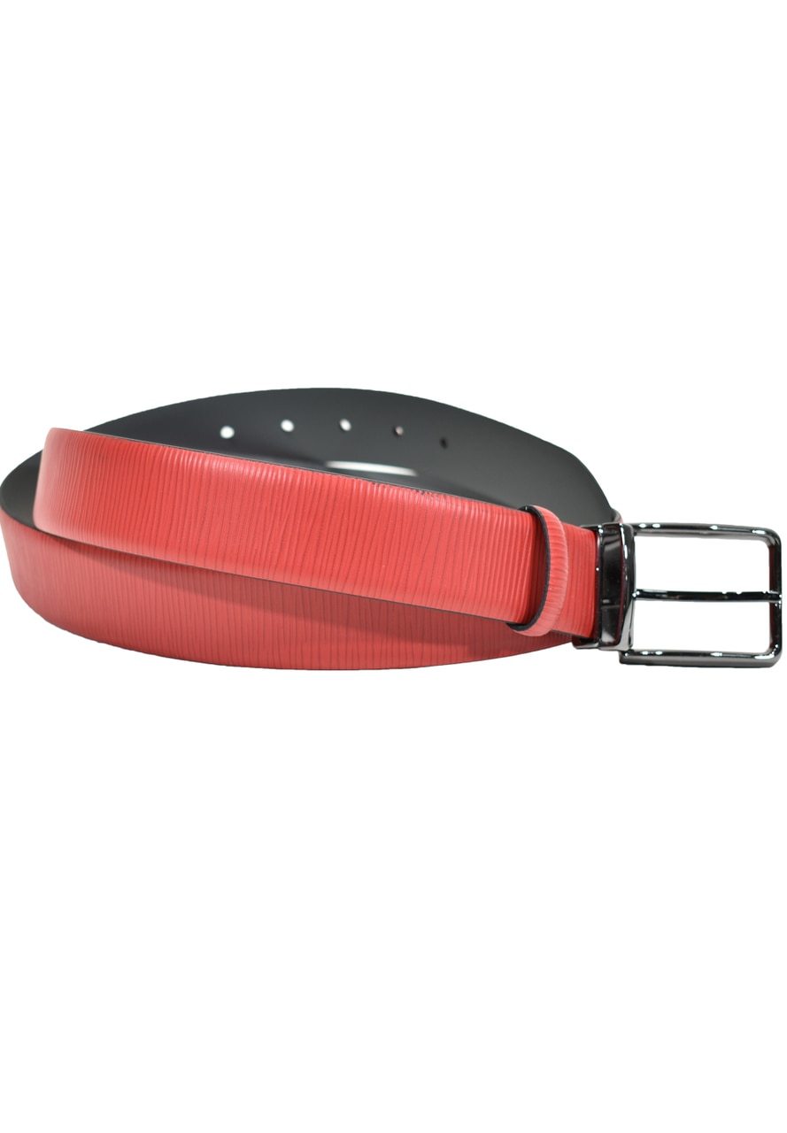 Stamped Epi Leather Pattern Belt by Marcello Sport  Epi leather stamp detailing is perfect to display your style. Black, Navy, Red Satin Nickel Finished Buckle. Premium leather. Sizes 30 - 44.