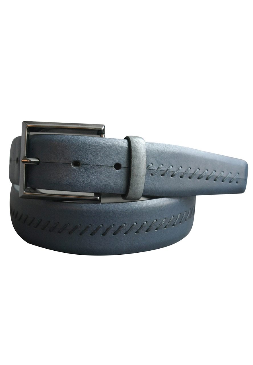 Featuring a soft leather detailed with raised saddle stitch workmanship along the center. Colors: Chocolate, Indigo  Leather Saddle Stitch Belt by Marcello Sport.  Classic belt colors work with any pant or jean. Accent raised stitch detailing adds style. Standard belt width. Cool and contemporary styling. Satin nickel finished buckle. Premium leather. Imported. Sizes 32-44.