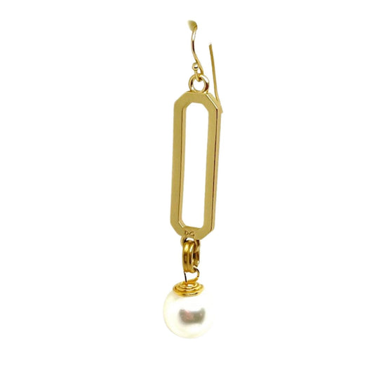Paperclip White Pearl Drop Matte Gold Earrings