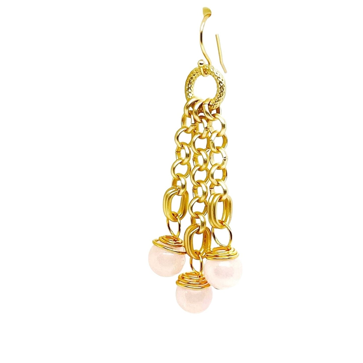 Rose Quartz Matte Gold Rolo Chain Earrings