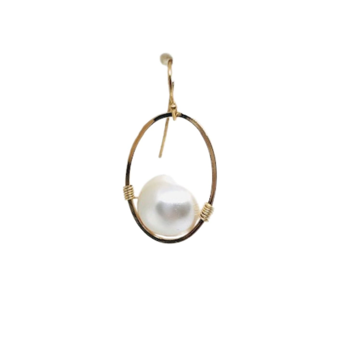 Pearl Matte Gold Oval Wire Wrap Earrings