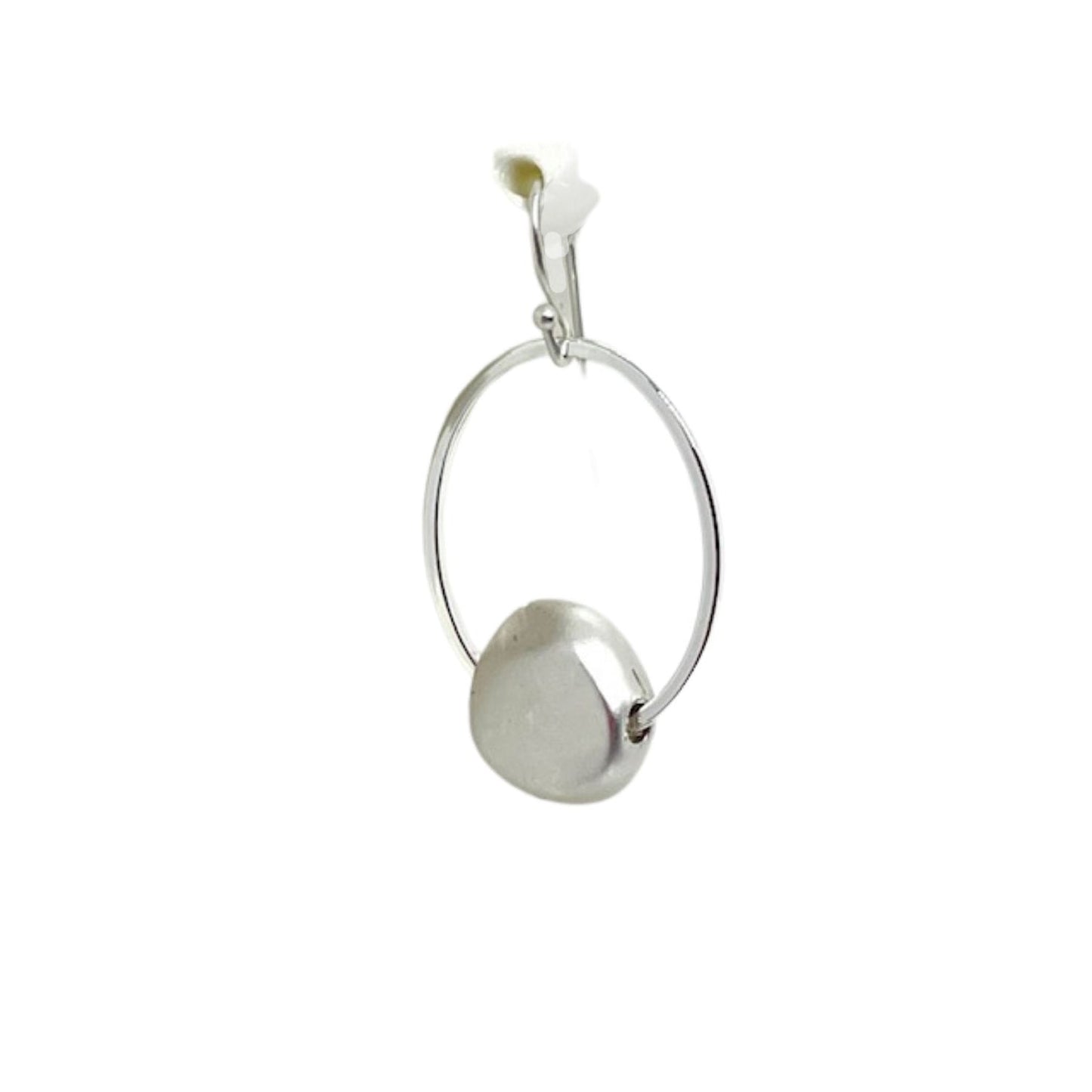 Matte Silver Flat Nugget Inset Oval Hoop Earrings